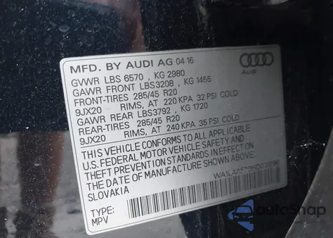 2017 Audi Q7 3.0T Premium from USA, damaged, VIN WA1LAAF70HD016296